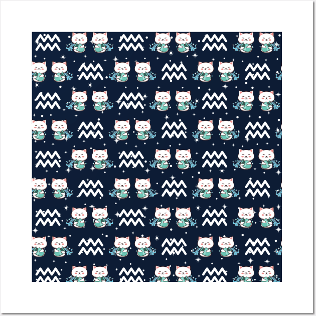 Aquarius Zodiac Cat Pattern Wall Art by Luna Illustration